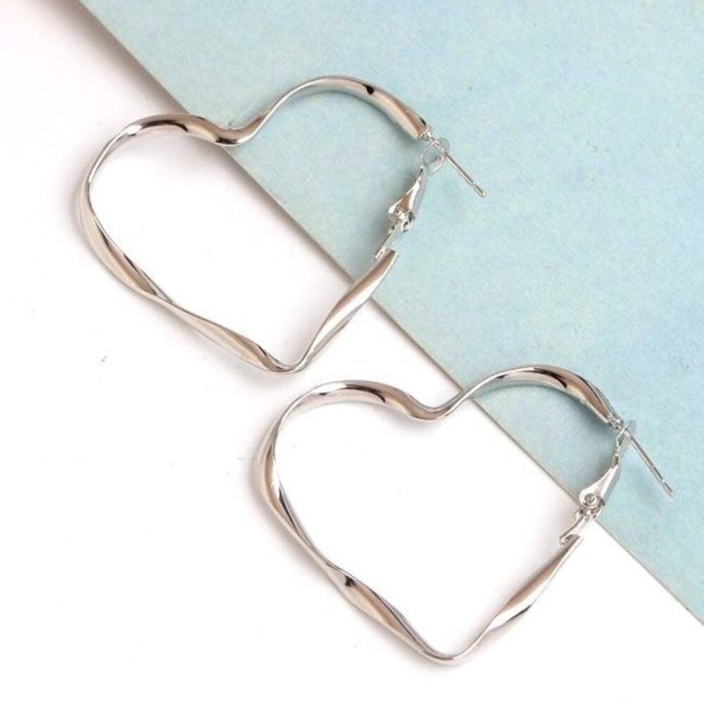 Silver Open Heart Paislee Lauren Large Twisted Hoop Earrings Gift Packaged